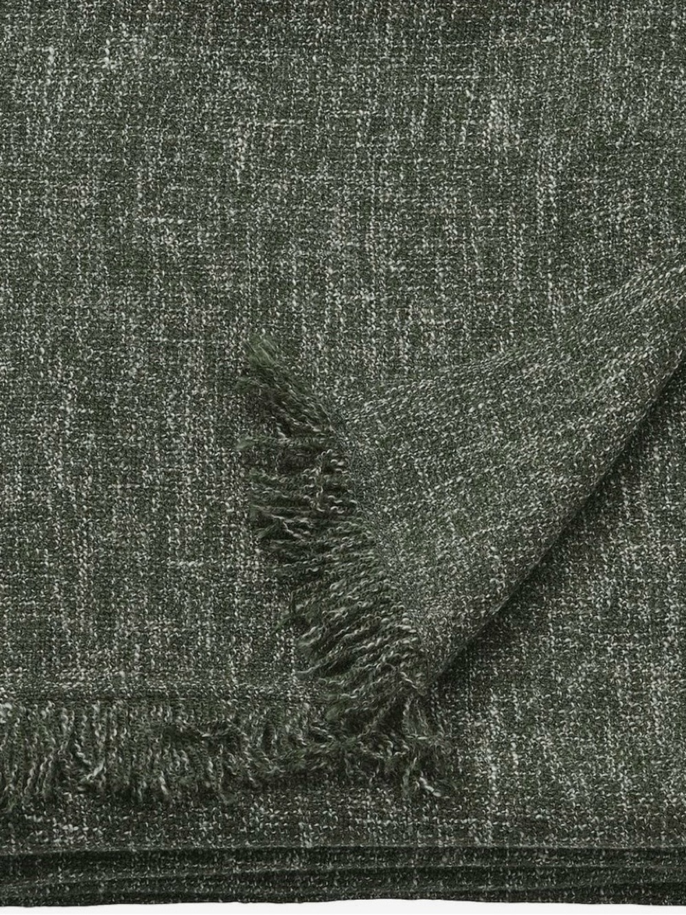 IKEA INGRUN Throw Blanket Dark Green Textured Fringe Scandinavian Hygge